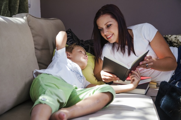 woman with son reading books 23 2147664123